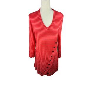 NEW NWT Multiples Jersey Dress Orange White Stripes and Grommet Detailing Size L